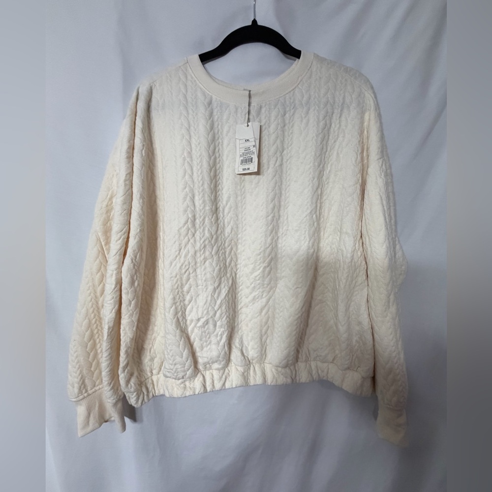 a new day Ivory Quilted Cable Crew Sweatshirt